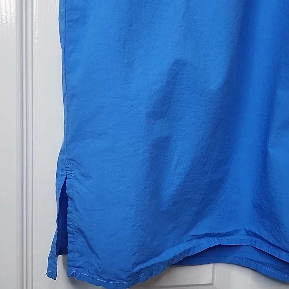 Eileen Fisher Washed Organic Calypso Cotton Poplin Blue Mandarin Collar Shirt - Picture 6 of 11